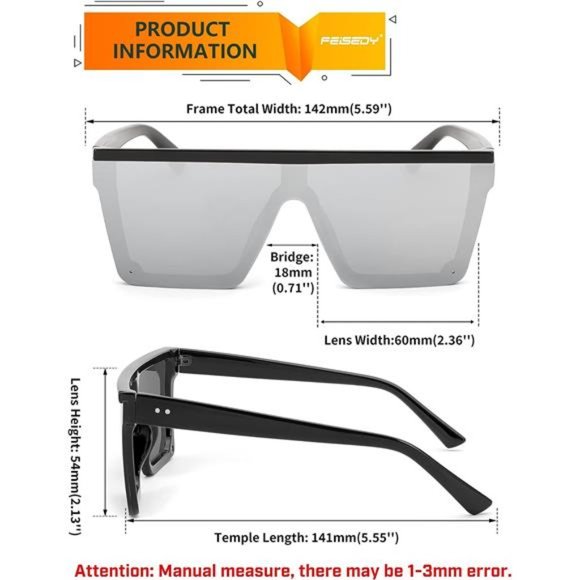 Unisex Trendy Oversized Sunglasses For Mens &Womens Flat Top Square Visor Shades main image 5